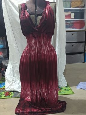 Women’s Burgundy Maxi Dress with Smocked Waist
